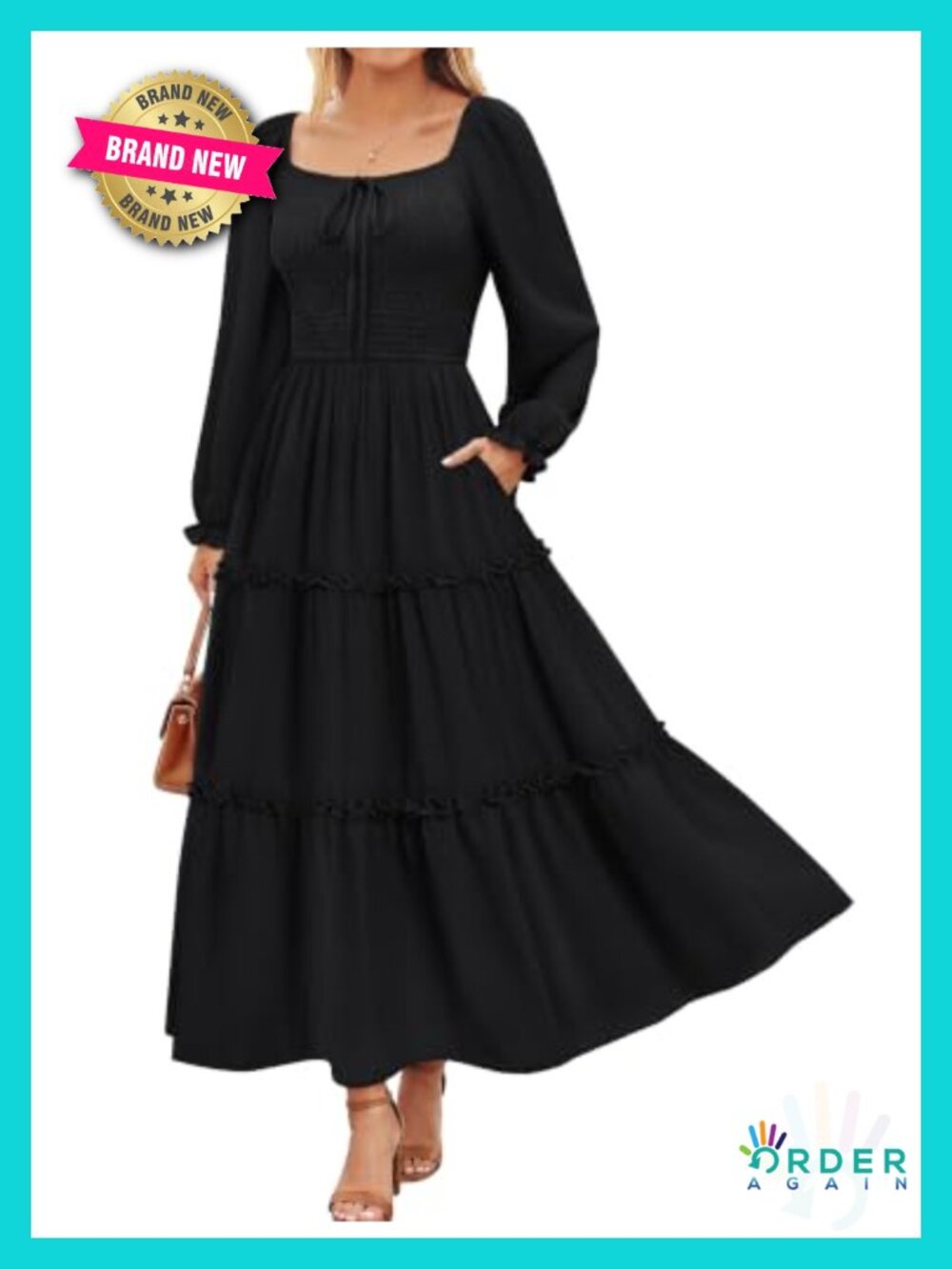 Boho Long Sleeve Floral Maxi Dress Smocked Square Neck Tiered